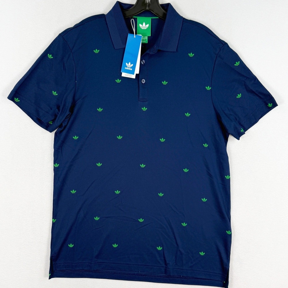 Adidas Golf Trefoil Printed Polo Shirt Size S Mens Indigo/Green JM8259 NEW